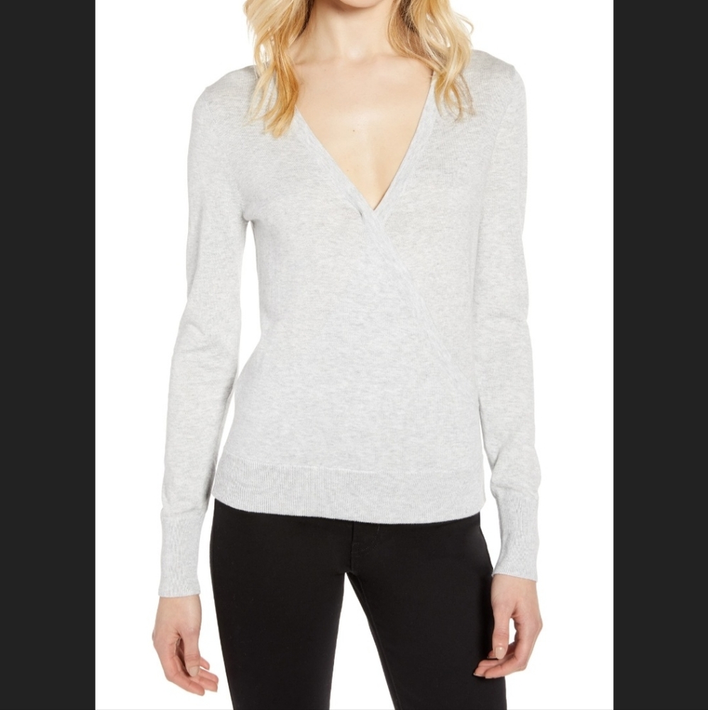 Halogen Faux Wrap Sqeater, Grey, Size M